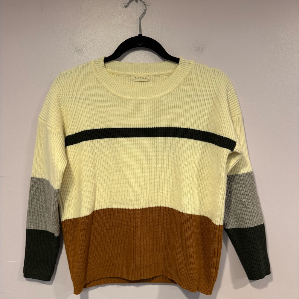 Colorblock Bohme Sweater in Cream, Gray, and Brown‎